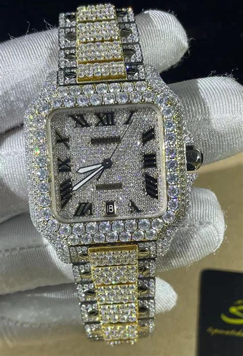 fake iced out mens watches|moissanite bust down watch.